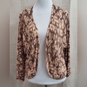 Chicos Cardigan Tan Brown Linen Cotton Open Front Bat Wing Sleeve Size 2 Large